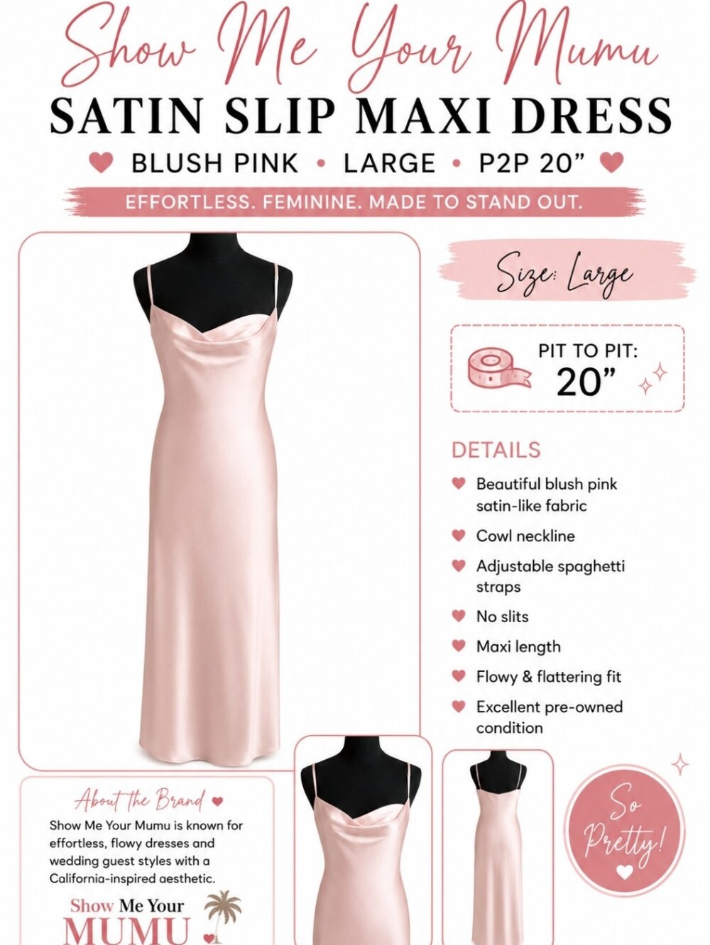 Show Me Your Mumu Blush Pink Satin Slip Maxi Dress with Cowl Neckline